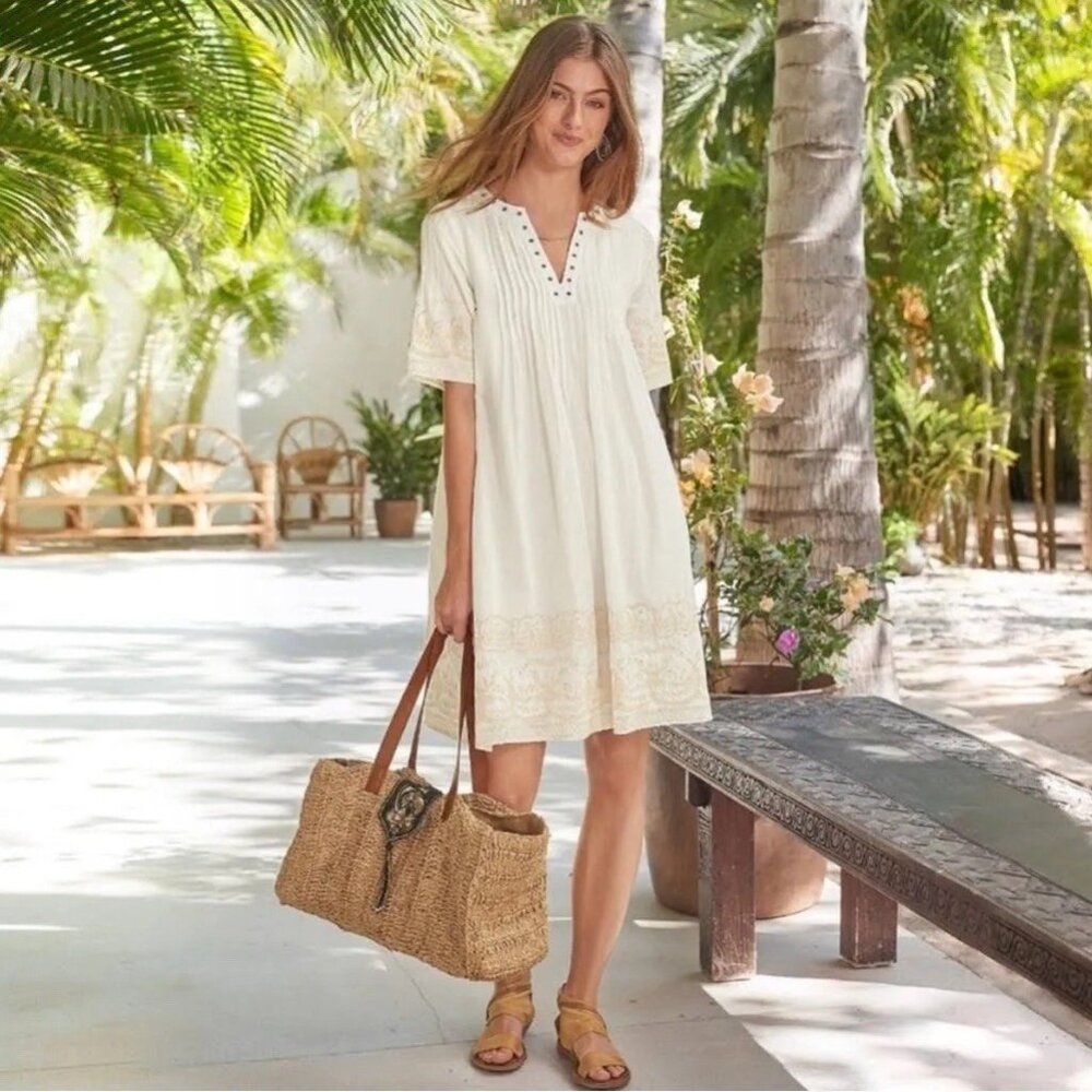 Sundance Nicolette Ivory Embroidered Resort Dress S Cottage Regency